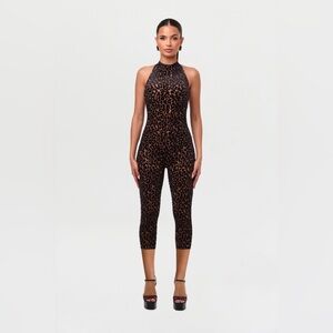 NAKED WARDROBE - BURNOUT HALTER CAPRI JUMPSUIT
